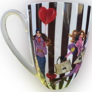 Henri Bendel Party Girl Bone China White/Brown Stripe Mug